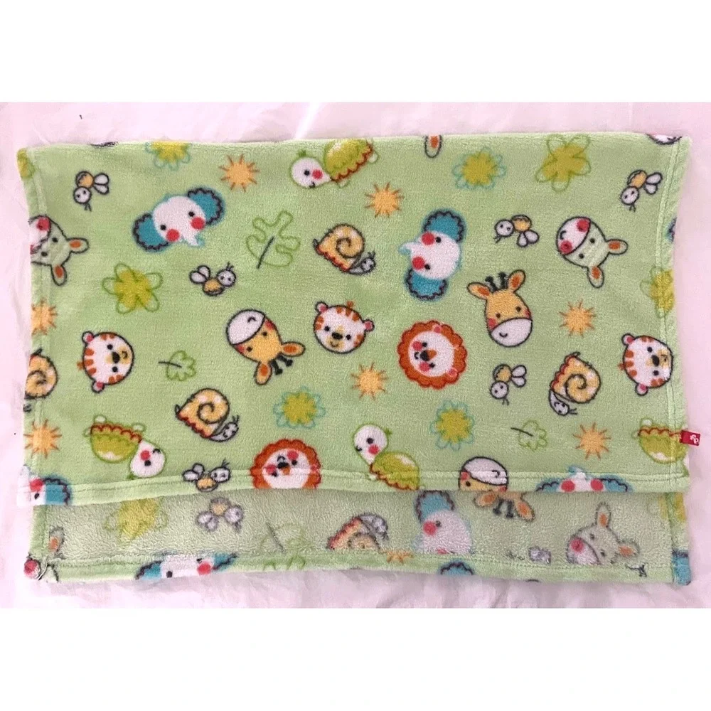 Fisher Price Green Baby Blanket Animals Sun Tree Fleece htf Security Lovey‎ Lion